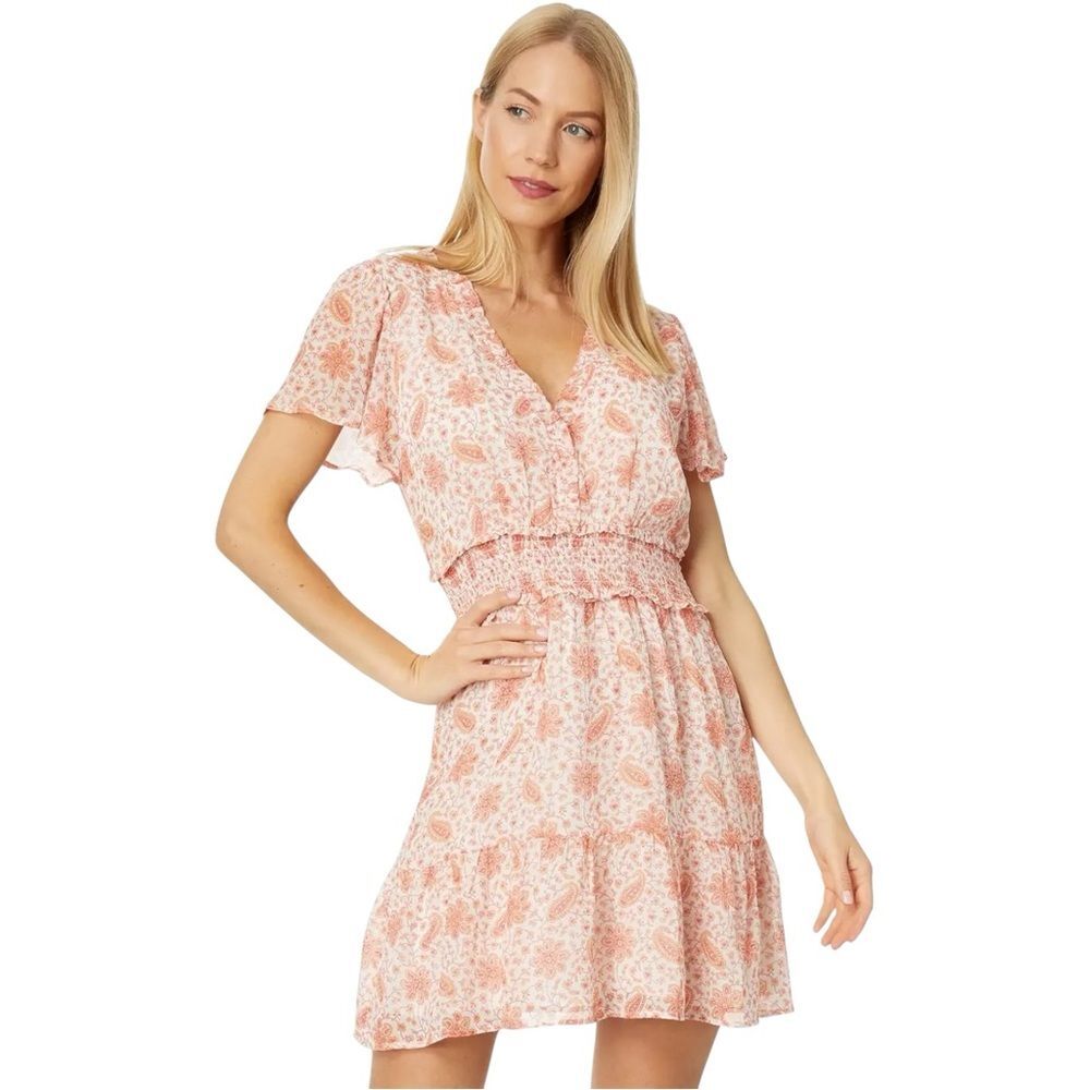 PAIGE | Antique Paper/Orange Sherbert Giannina Dress 100% Silk Size Small